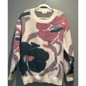 Bluivy S/M Color Block Sweater Green Pink Crewneck Knit Pullover Retro Y2K